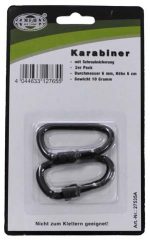 Carabiner, D 6mmx6 cm, Black, Screw Lock, two pack - Image 2