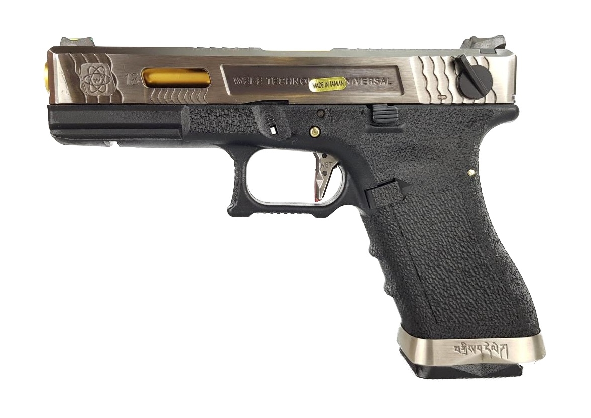 WE Force G18C GBB BK (Silver Slide and Gold Barrel)